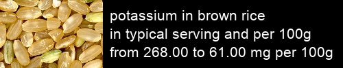 potassium in brown rice information and values per serving and 100g
